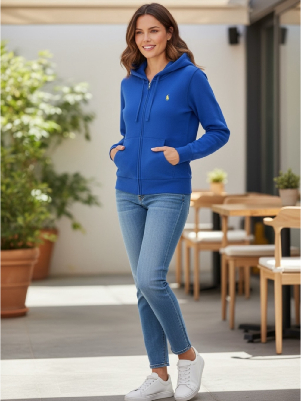 Ralph Lauren Sport Blue Full-Zip Hoodie Size Size L (20” PTP)